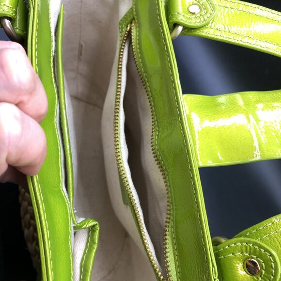 Michael Kors Straw and Green Leather Tote Bag w/Gold Color Hardware Excellent - Picture 12 of 15